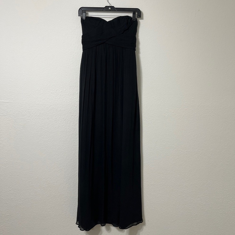 J.Crew Silk Black Strapless Maxi Dress Ruched Empire Waist Y2K Gothic Party Sz 0 - Picture 2 of 8